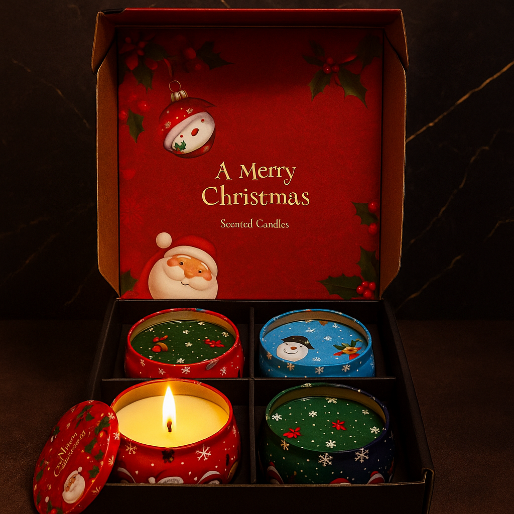 🌸 Bougies artisanales parfumées – Édition spéciale Noël (4 senteurs)