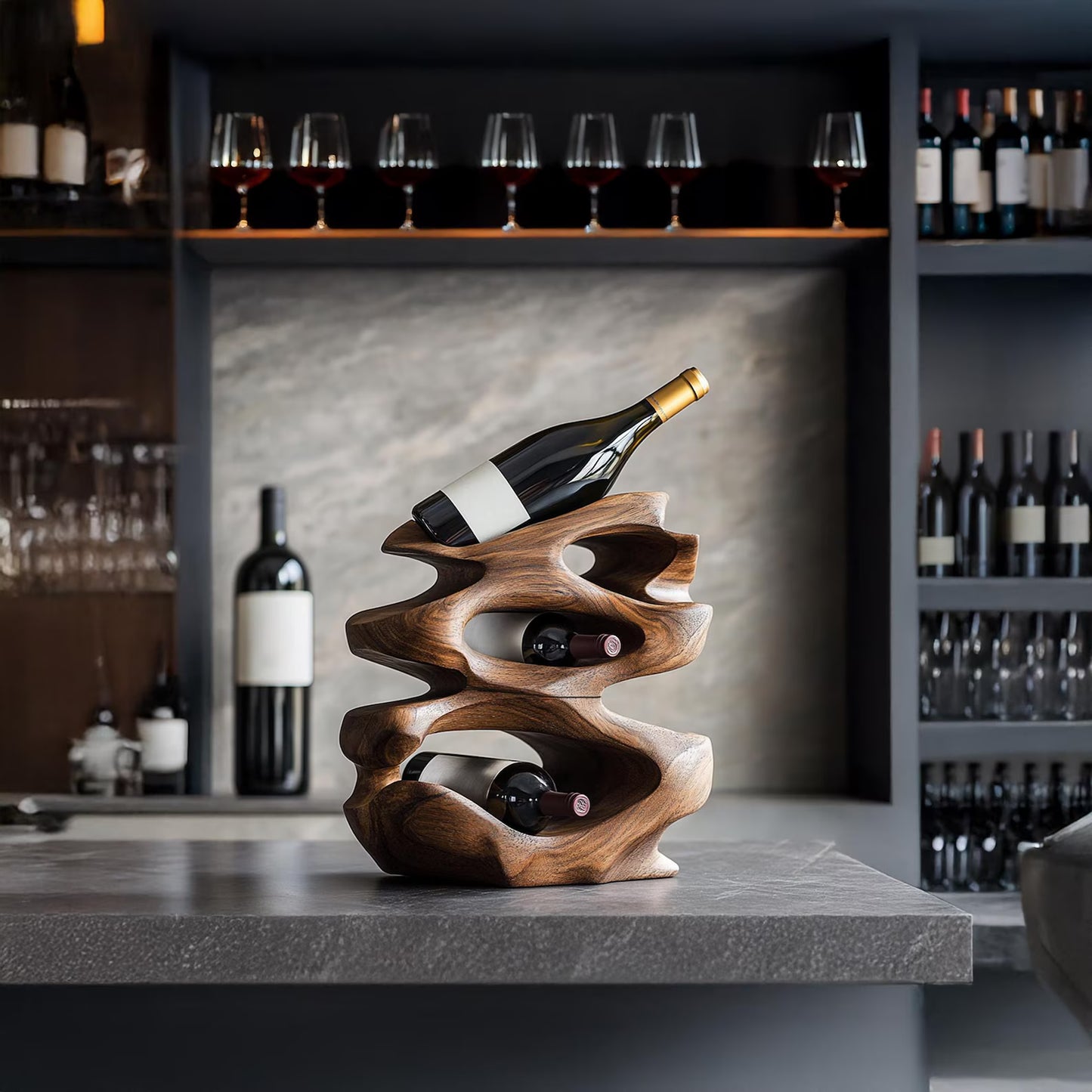 Porte-Bouteilles de Vin Rustique Moderne – Casier à Vin en Bois Massif Fait Main