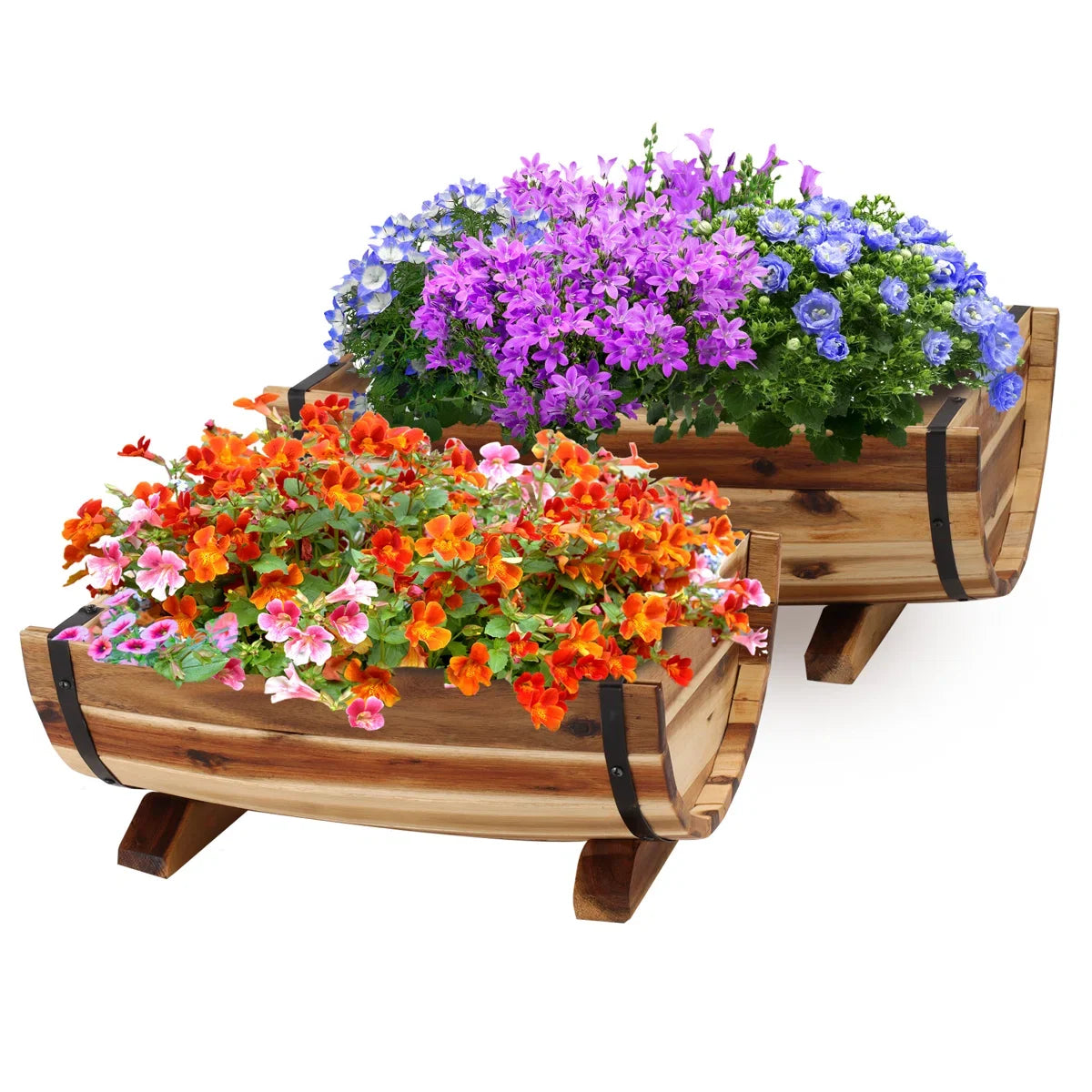 Jardinière Rustique en Demi-Tonneau – Décoration Authentique pour Jardin