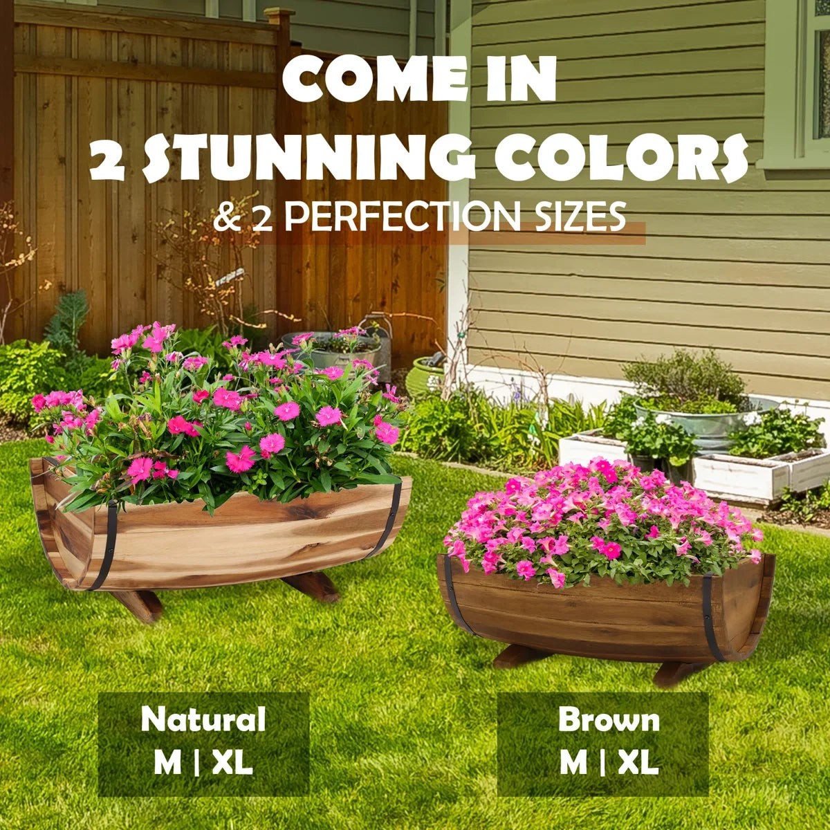 Jardinière Rustique en Demi-Tonneau – Décoration Authentique pour Jardin