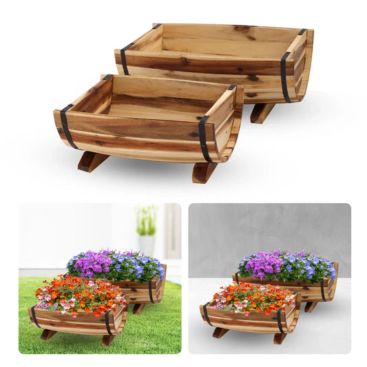 Jardinière Rustique en Demi-Tonneau – Décoration Authentique pour Jardin