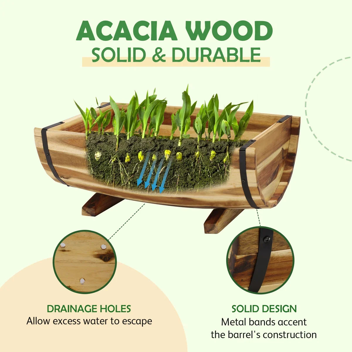 Jardinière Rustique en Demi-Tonneau – Décoration Authentique pour Jardin