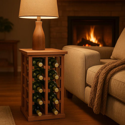 Casier à Vin Rustique en Chêne – Porte-bouteilles 12 Places | Décoration Élégante pour Bar et Cuisine