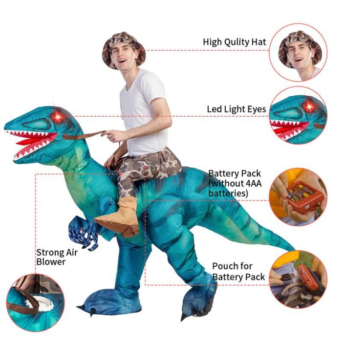🦖 Ride-On Inflatable Dinosaur Costume with LED Eyes – Kids & Adults